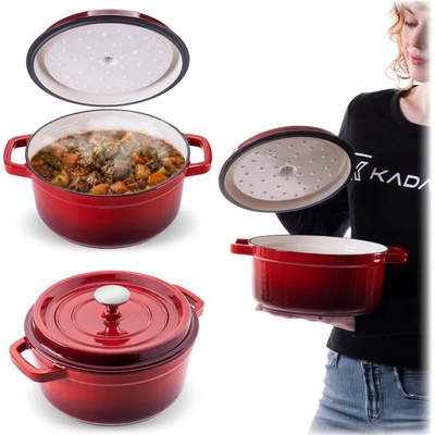Kadax Hrnec tradiční litinový smaltovaný 4,5 l červený 23 cm s poklicí
