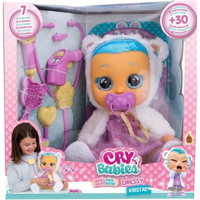 IMC Toys Плачеща кукла със сълзи IMC Toys Cry Babies - Кристал, болно бебе, лилаво и бяло (904125)