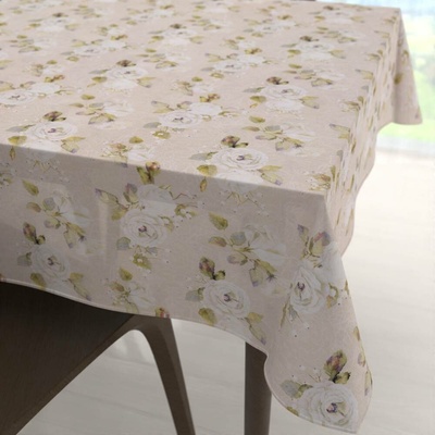 Biante Dekorační čtvercový ubrus PML-059 Bílé růže s perokresbou na béžovém 120x120cm