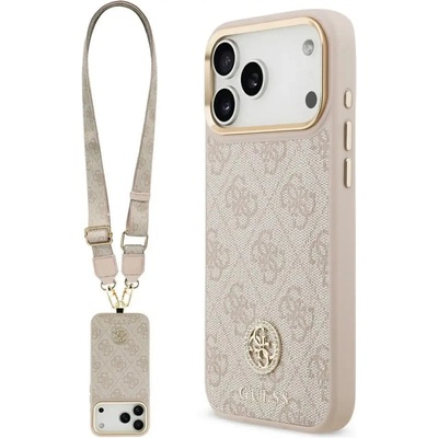GUESS 4G Strass Logo & Big Strap Metal Buttons MagSafe Case за iPhone 17 Pro Max - Розов