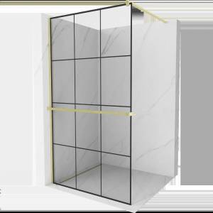 Mexen Kioto+ душ стена с рафт Walk-in 100 x 200 см, черна решетка, златен четкан - 800-100-121-55-77 (800-100-121-55-77)