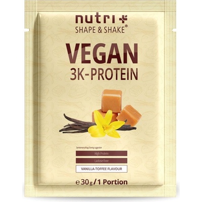 nutri + Пробен размер на вегански 3K протеин на прах - Vanilla Toffee