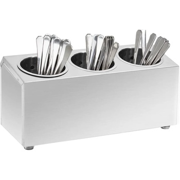 vidaXL Държач за прибори за хранене, 3 решетки, правоъгълен, инокс (51226)