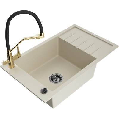 Mexen Elias гранитна мивка с една камера и оттичане с кухненски смесител Duo, бежов - 6511-69-671701-57-B (6511-69-671701-57-B)