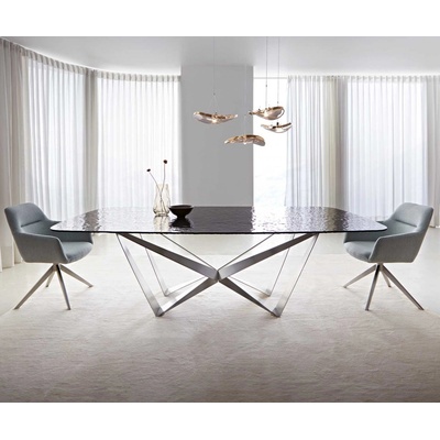 DELIFE Edge tvar oválný 240 x 120 sklo reliéf kouřově černé 3D design Spider plochá ocel nerezová ocel