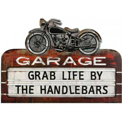 Nástěnná kovová cedule s motorkou Garage – 50x1x35 cm