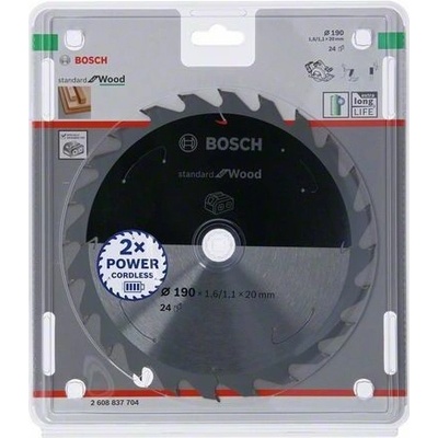 Bosch Pilový kotouč Standard for Wood pro akumulátorové pily 190 × 1,6/1,1 × 20 T24 2608837704