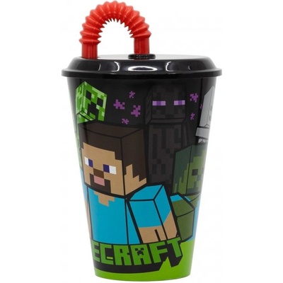 STOR Plastový kelímek Minecraft hrnek Minecraft XL s brčkem 430 ml