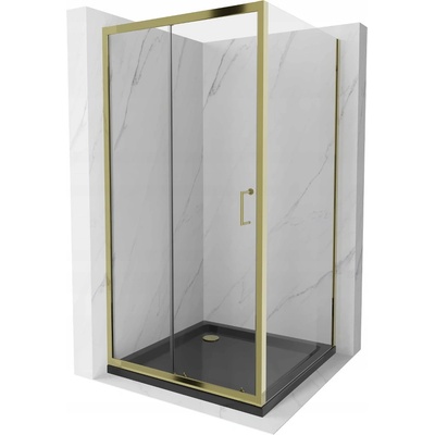 Mexen Apia плъзгаща се душ кабина 100 x 100 см, прозрачна, златна + поддушник Flat, (840-100-100-50-00-4070G)