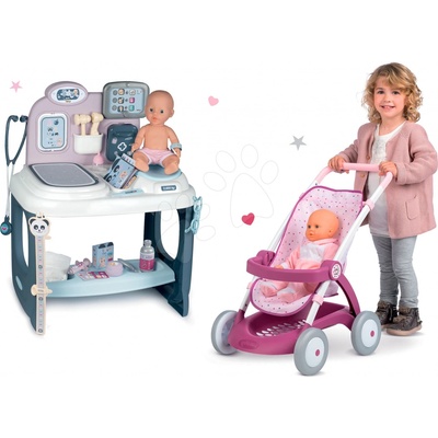 Smoby Set zdravotnický pult pro lékaře Baby Care Center se sportovním kočárkem