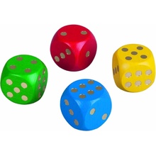 Hracie kocky farebné drevo spoločenská hra 25mm 34 ks v plastovej dóze 10x14cm 12m +