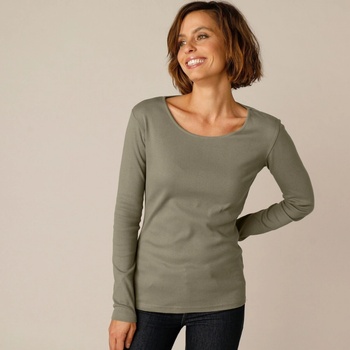 Jednofarebné tričko s dlhými rukávmi bio bavlna khaki