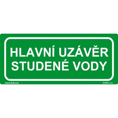 DUKO HLAVNÍ UZÁVĚR STUDENÉ VODY Formát: 210 x 90 mm, Materiál: plast 0,5 mm, samolepící vinylová fólie