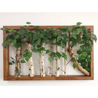 Dřevěný obraz s březovým dřevem a listy 60cm x 100cm