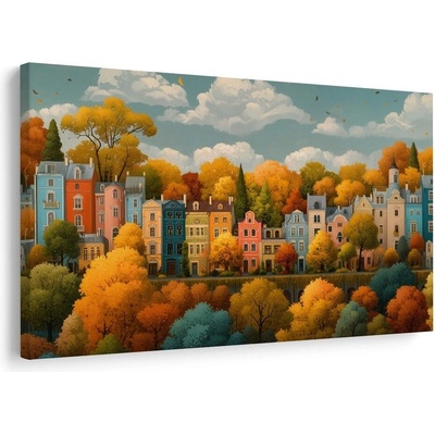 Obraz podzimní město mezi stromy - 120x80