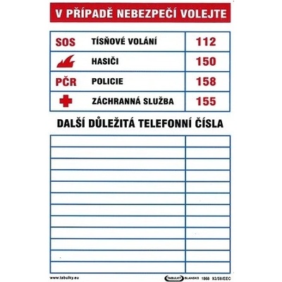Tabule informační Tabulka důležitých telefonních čísel A4