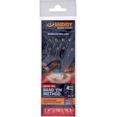 Middy Вързани куки с ринг за пелети - MIDDY Band'Em Method Barbless Hair Rigs - 8 бр в пакет (M203X)