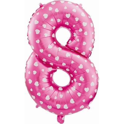Godan Fóliový balón číslo 8 so srdiečkami ružová 65 cm
