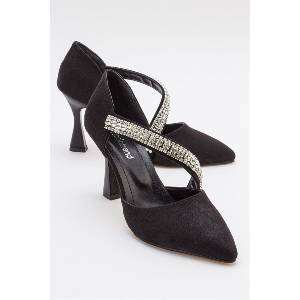 Moda Trend Дамски велурени елегантни обувки с ток - Черни #385455 (385455_Черно)
