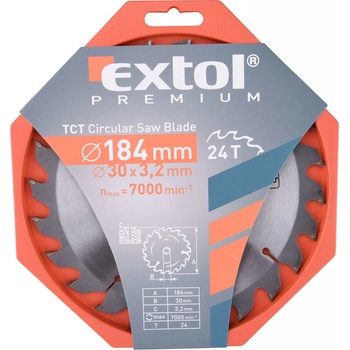 EXTOL PREMIUM pilový kotouč s SK plátky, 184x2,2x30mm, 24T, šířka SK plátků 3,2mm
