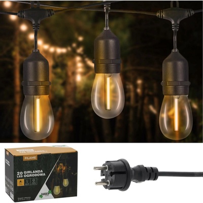 LUMILED světelný řetěz 20M s 20x E27 LED 6W ST64 teplá bílá 2200K 230V žárovky pro zahradní párty svatbu EDISON rozšiřitelný s elektřinou