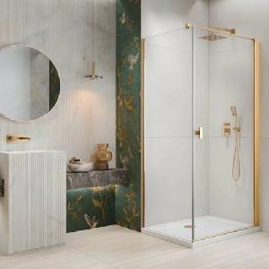 Radaway Квадратна душ кабина с люлееща се врата Radaway Nes KDJ I 100x100 см, гланцово-прозрачно златисто покритие, дясна (10022100-09-01R+10039100-01-01)