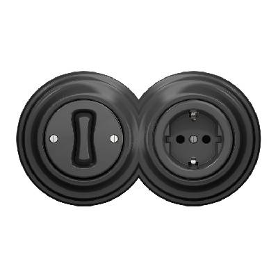 Kliklap-Retro еднополюсен ключ № 1 и SCHUKO контакт 230V с рамка в цвят антрацит (KA0044E)