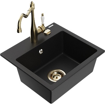 Mexen Milo гранитна мивка с 1 камера и кухненски смесител Carla, черен - 6505-77-670700-50 (6505-77-670700-50)