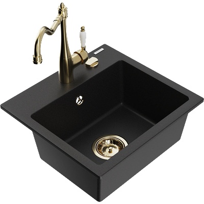 Mexen Milo гранитна мивка с 1 камера и кухненски смесител Carla, черен - 6505-77-670700-50 (6505-77-670700-50)
