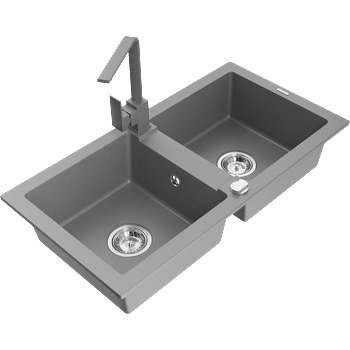 Mexen Mario гранитна мивка с две корита с кухненски смесител Rita, сив - 6504-71-670300-71 (6504-71-670300-71)