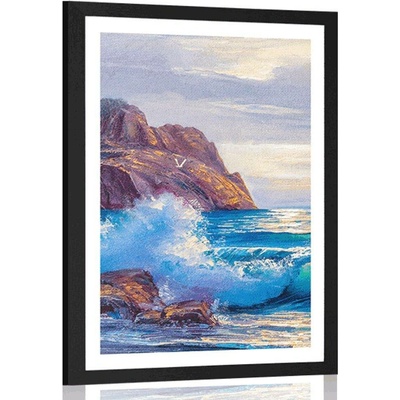 Plakát s paspartou ráno na moři - 40x60 silver