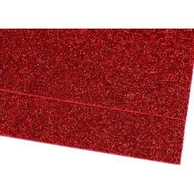 Pěnová guma Moosgummi s glitry 20x30 cm, malé, 8 červená
