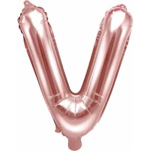 PartyDeco Балон от фолио Mini - Буква V 35см розово златен