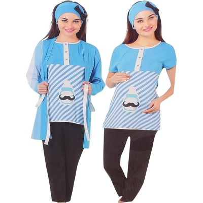 Комплект за бременни в синьо и тъмносиньо халат и пижама