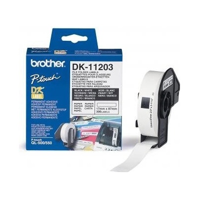 Brother DK-11203, 17mm x 87mm, papírová role, 300 etiket, bílá