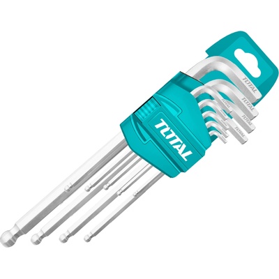 TOTAL L-klíče IMBUS prodloužené, sada 9ks, s kuličkou, 1,5-10mm, CrV, industrial
