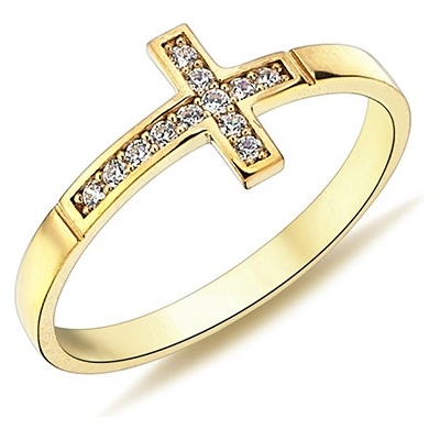 Lillian Vassago Zlatý prsten s křížkem se zirkony LLV98 GR068Y