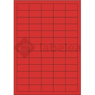 Labelea Samolepiace etikety 38x21,2 mm farebné papierové, na hárku A4, pre laserovú a atramentovú tlač, Farba etikiet Červená, Počet hárkov v balení 100 EPY038021PR065S