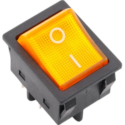 Kolískový vypínač obdĺžnikový so žltým podsvietením KCD4, čierny, 250V/40A