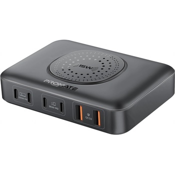 Image 1 of Promate Зарядна станция за 7 устройства ProMate POWERBASE-GANFast 100W, 15W Wireless charger -Черна