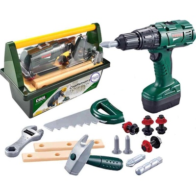 OEM - WOOPIE Velká skříňka na nářadí pro děti DIY sada šroubovák a vrtačka 15 ks.