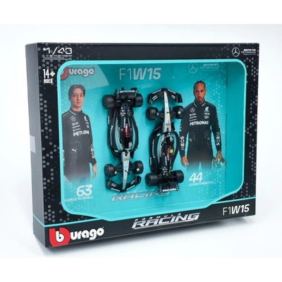 Set 2 pcs F1 Mercedes AMG W15 Petronas L.HamiltonG.Russell 2024Bburago 1:43