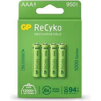 Image 1 of GP Batteries Акумулаторна Батерия GP R03 AAA 1000mAh NiMH 100AAAHCE-EB4 4 бр. в опаковка GP (GP-BR-100AAAHCE-EB4)