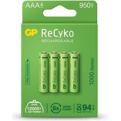 GP Batteries Акумулаторна Батерия GP R03 AAA 1000mAh NiMH 100AAAHCE-EB4 4 бр. в опаковка GP (GP-BR-100AAAHCE-EB4)