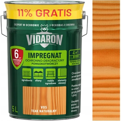 Lazura na dřevo 5 L teak přírodní VIDARON ochranná a dekorativní