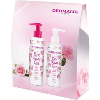 Dermacol Rose Flower Care tekuté mydlo 250 ml + krém na ruky 150 ml darčeková sada