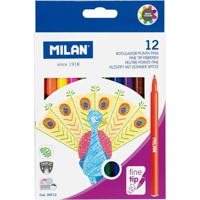 MILAN Флумастери, с тънък връх, 12 цвята (O1010180073)