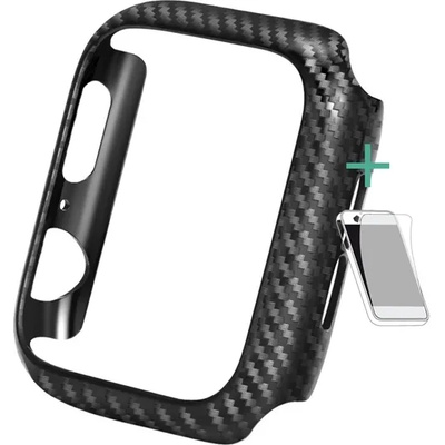 ENKAY Apple Watch Series SE 3 44 мм ENKAY силиконова рамка с въглероден модел + защитно фолио за екрана ЧЕРНО GP-83708 (GP-83708)