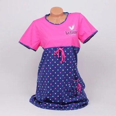 Нощница за бременни в синьо и цикламено с точки