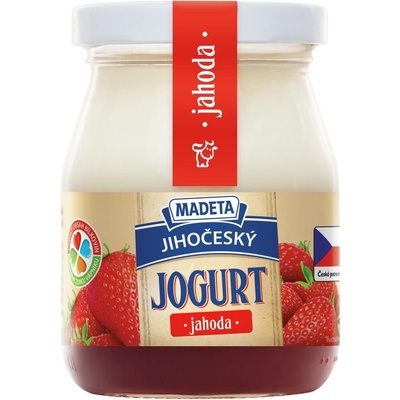 MADETA Jihočeský jogurt jahoda 2,5 % tuku chlaz 200 g ve skle